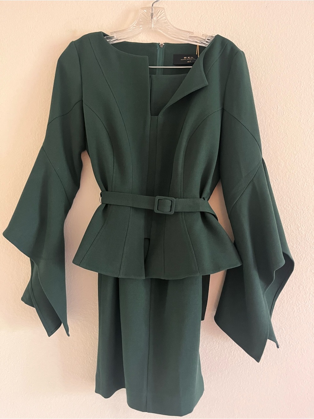 BGL Forest Green Peplum Belted top and skirt